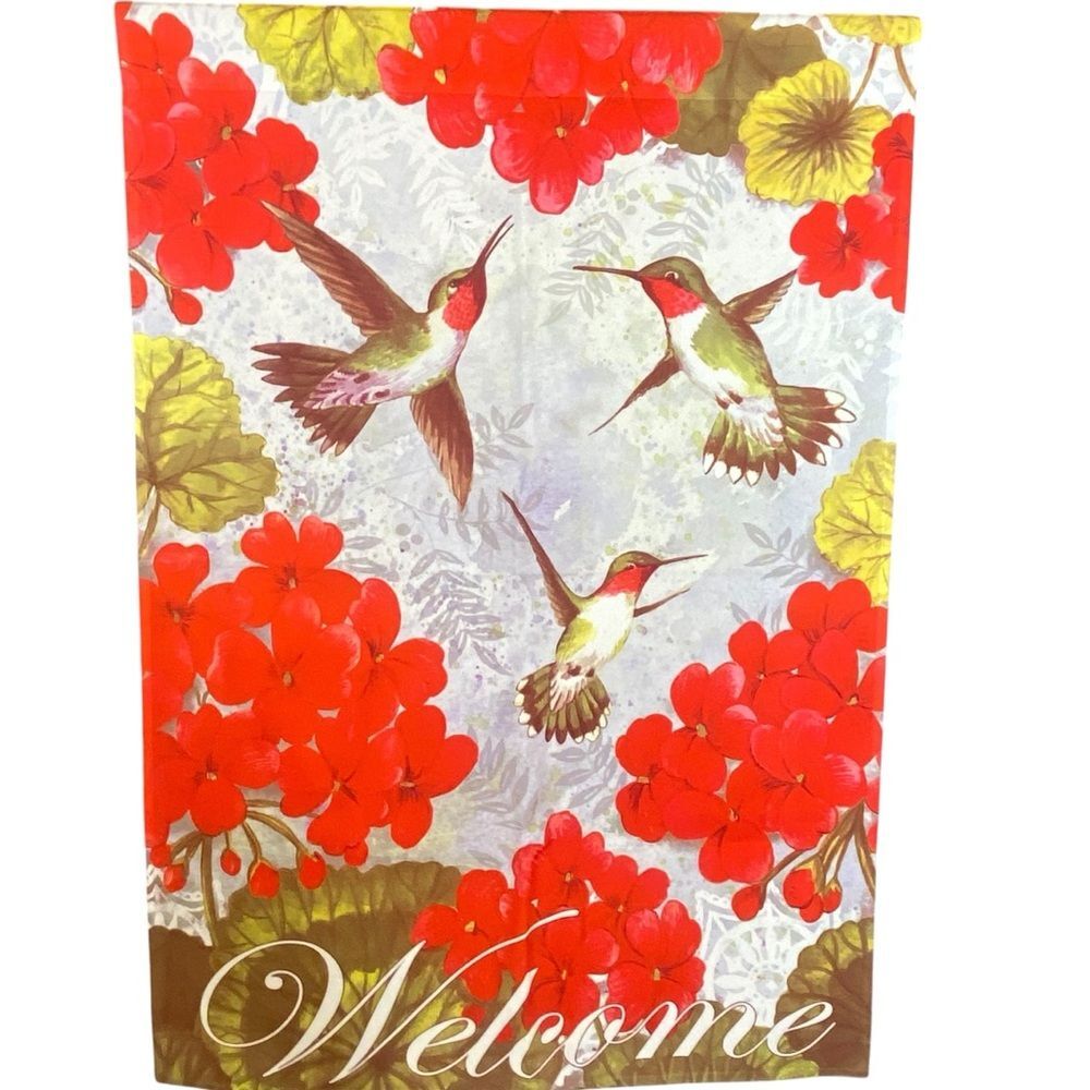 Hummingbird Garden Flag Welcome Sign Bird Decor Outdoor Decor